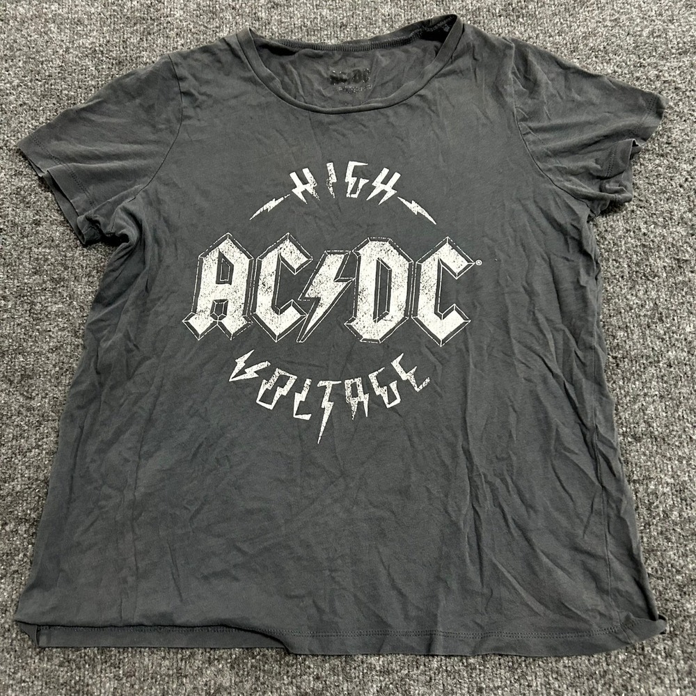 AC/DC T-Shirt Womens Size M Charcoal Gray High Voltage Graphic Rock Band Tee